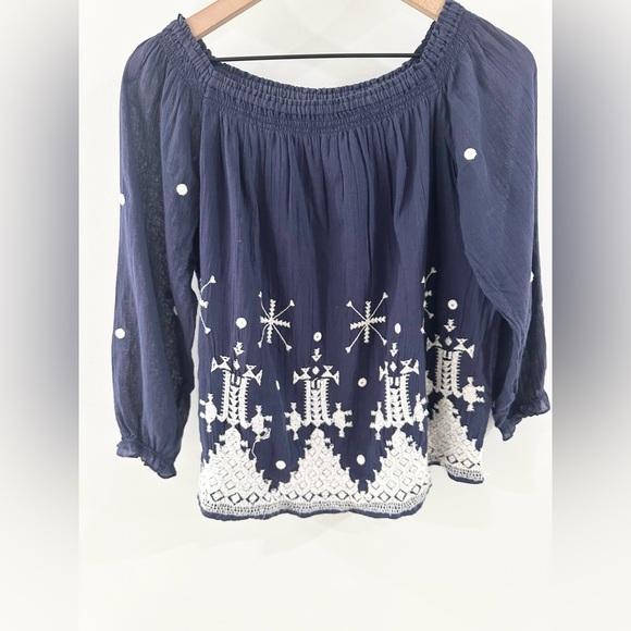 Joie Kistine Off Shoulder Embroidered Blouse Blue Size XS - Picture 4 of 6